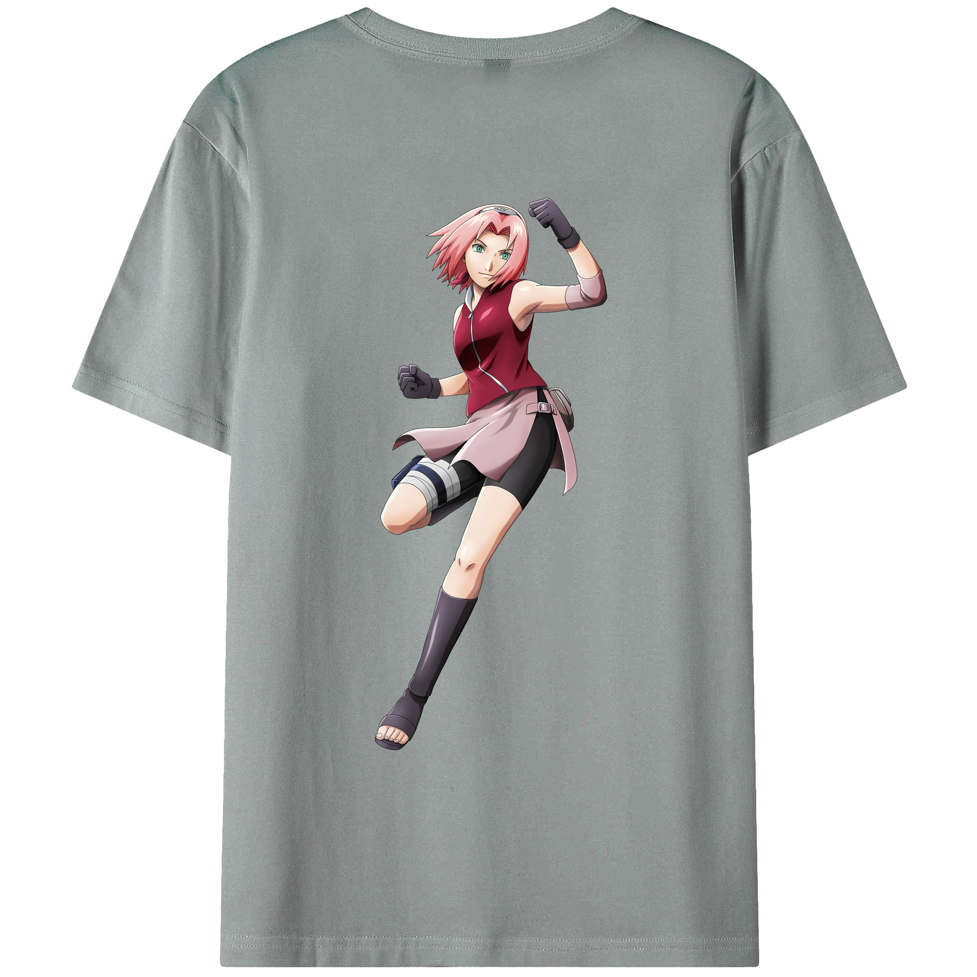 （画像用） NARUTO -ナルト- 春野サクラ Haruno Sakura 綿100％ メンズ半袖Tシャツ（バックプリント） 通気性
